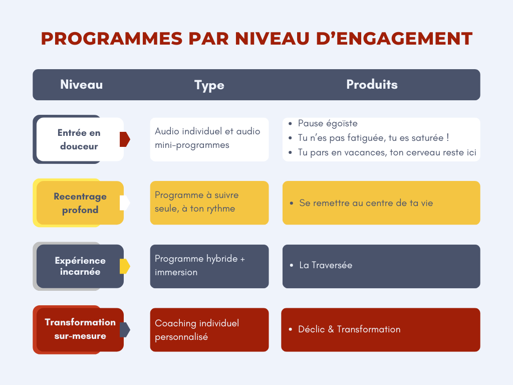 PROGRAMMES PAR NIVEAU D’ENGAGEMENT Les programmes REENCHANTE TA VIE.COM